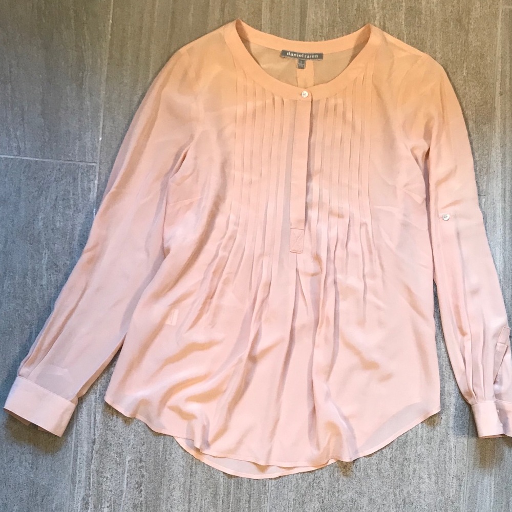 Pink pleated silk blouse from Anthropologie - sz S